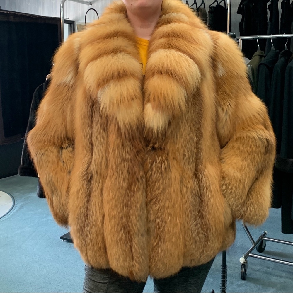 Mary McFadden Genuine Red Fox Fur Jacket